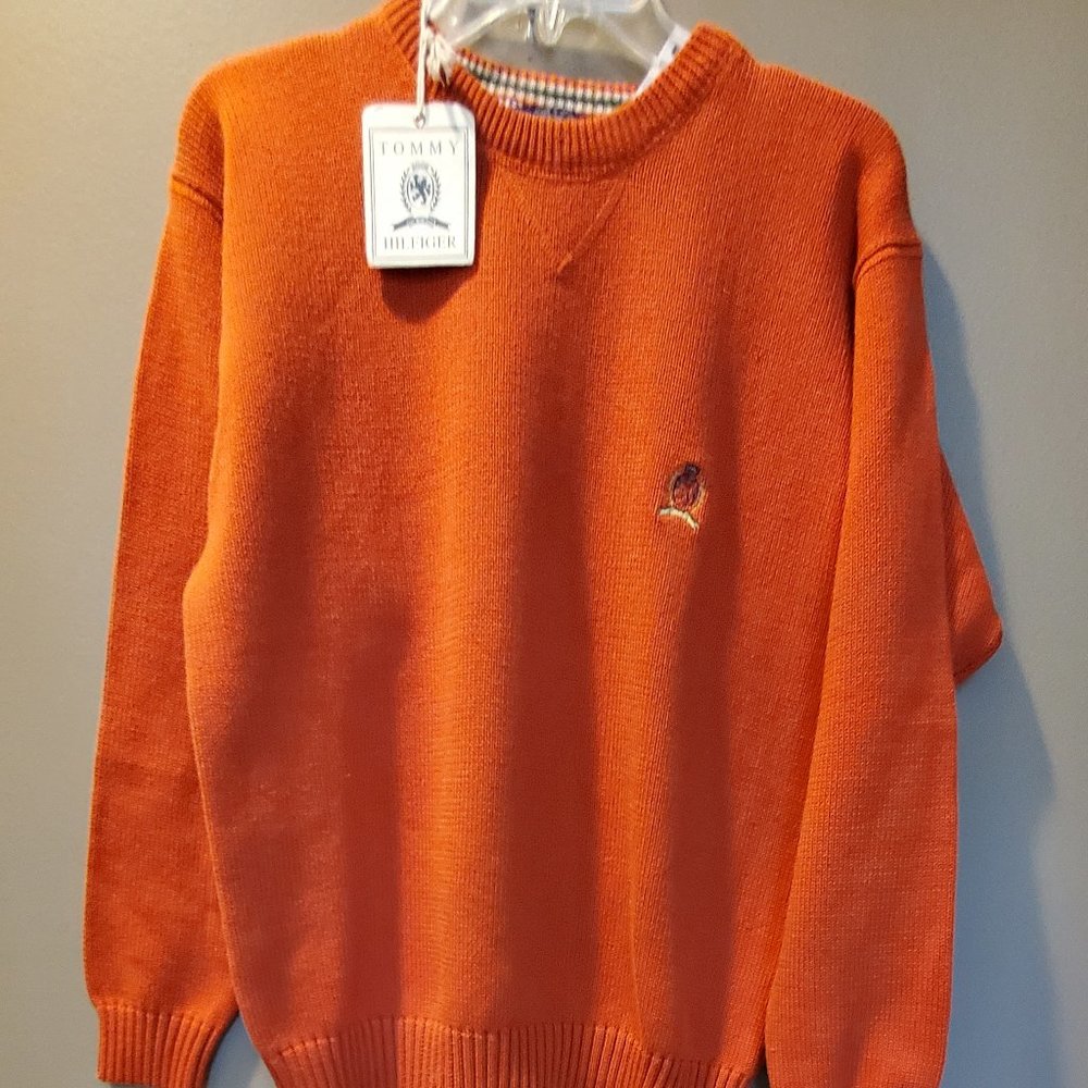 Tommy Hilfiger Orange Cotton Knit Logo Sweater